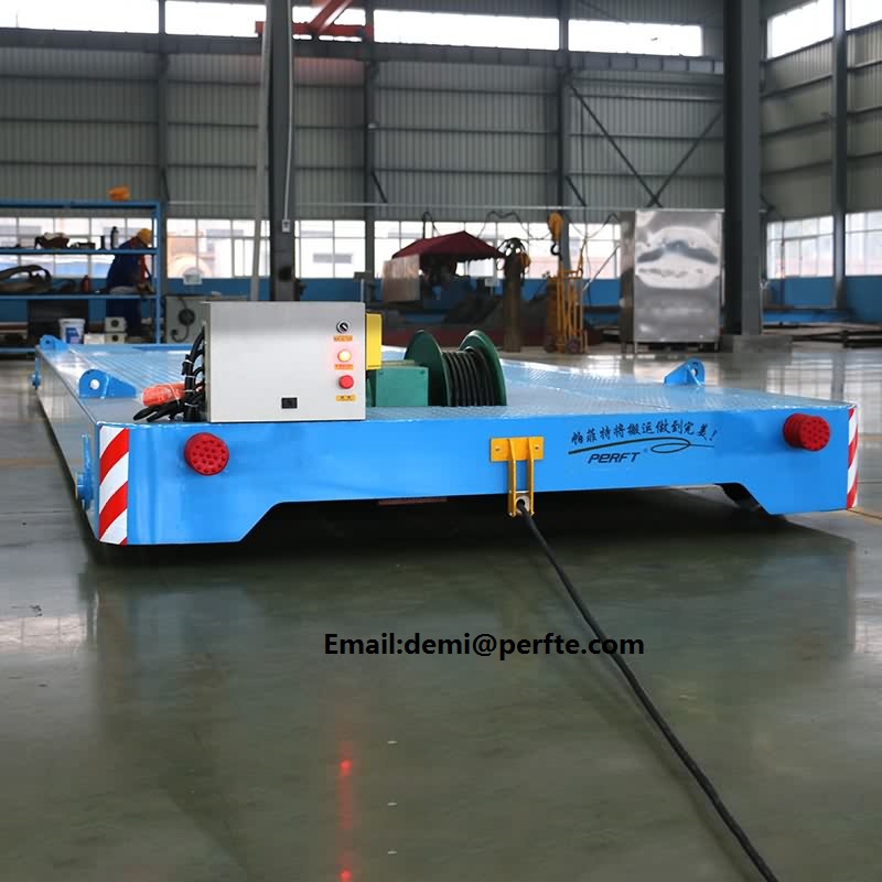cable reel powered electric transfer vehicle on track